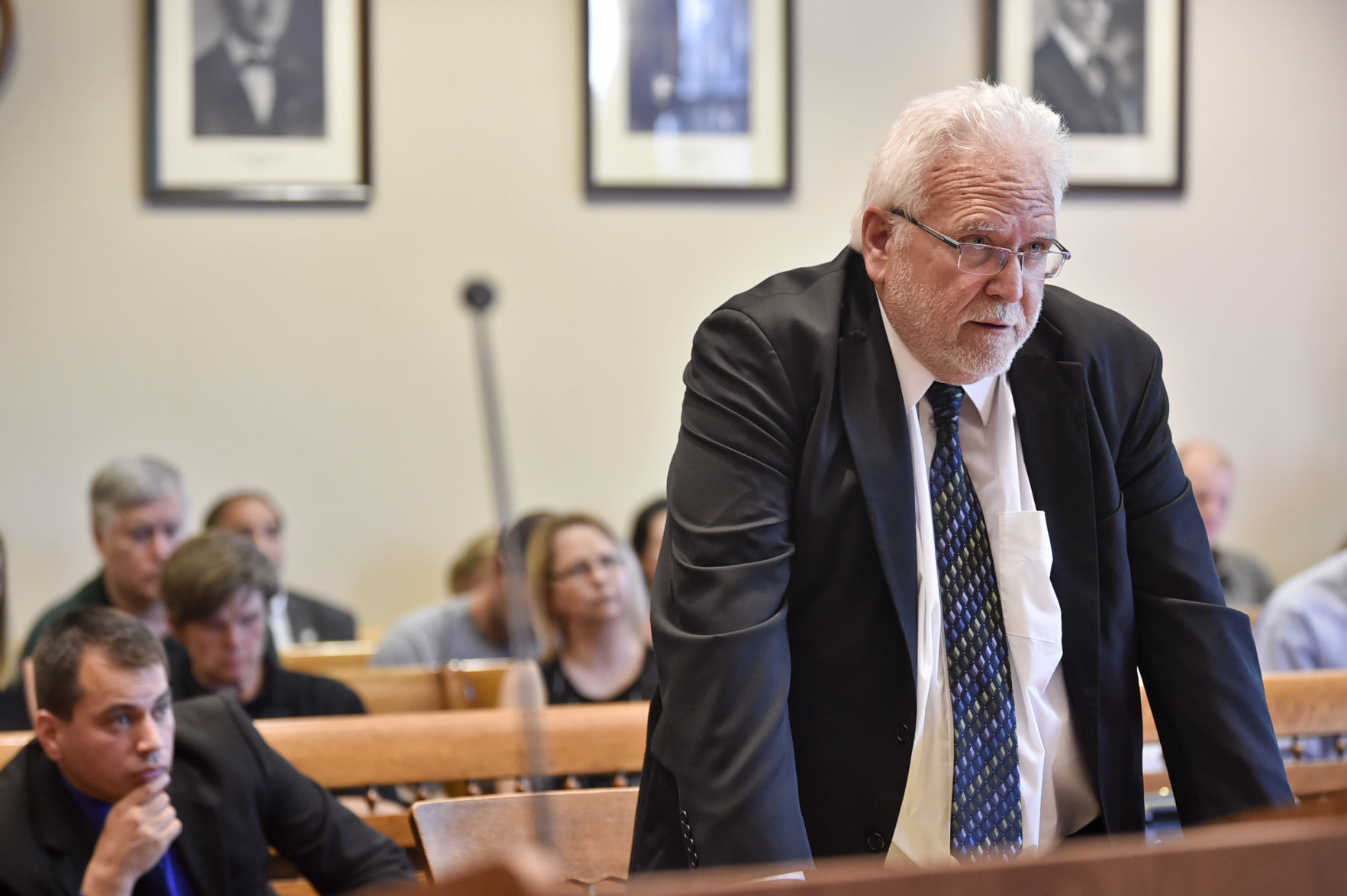 County Attorney Leo Gallagher gives a closing argument Wednesday